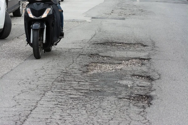 Big Pothole Caused Freezing Rain Rome Italy — Stock Photo, Image