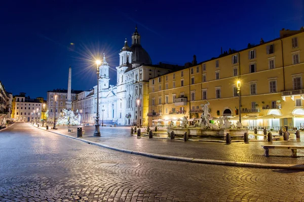 Nocny Widok Piazza Navona Rzym Włochy — Zdjęcie stockowe