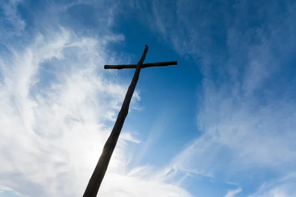 Cruz Cristiana Madera Bajo Cielo Nublado Santuario Verna Tugurio Italia — Foto de Stock