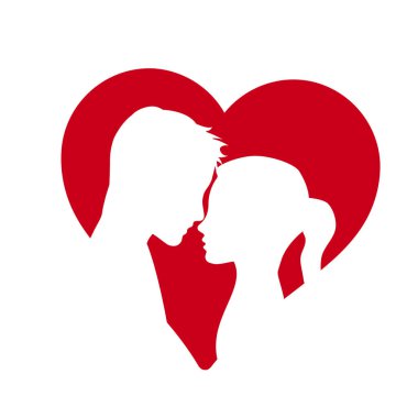 Vektör logo severler. Erkek ve kadın kalp ile siluet