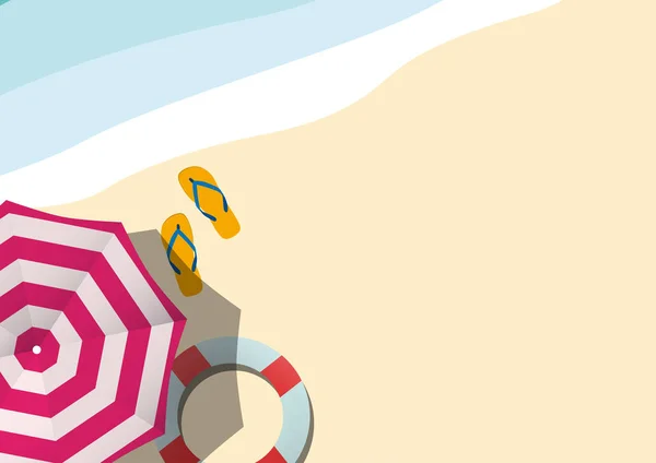 Vectorillustratie Achtergrond Van Zomer Zee Zand Met Umbrela Flip Flops — Stockvector