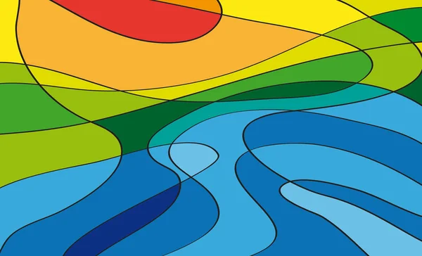复古和复古绘画 抽象几何五颜六色的矢量背景 明亮的颜色 田野和水 — 图库矢量图片