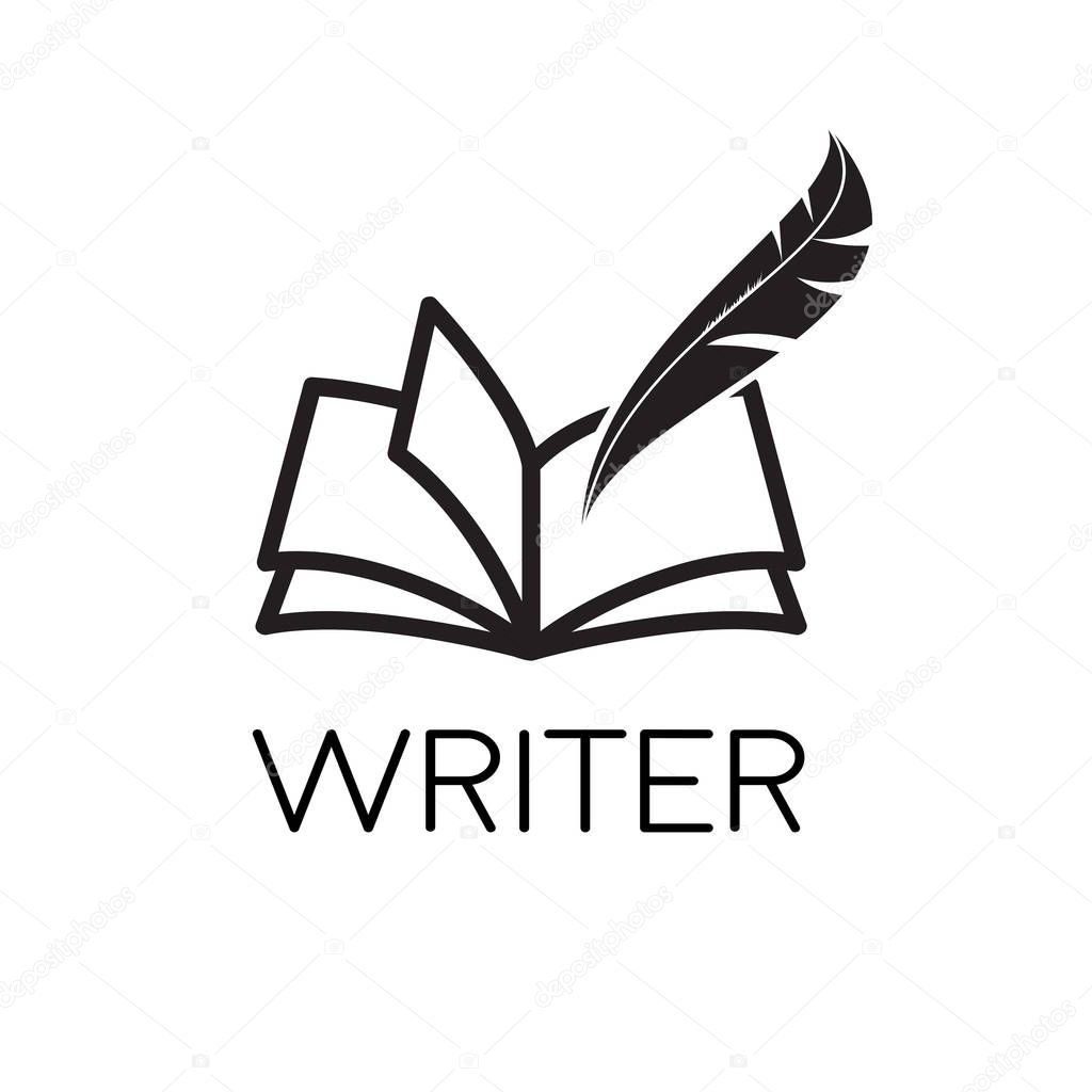 Vector logo writer. Inkwell on book