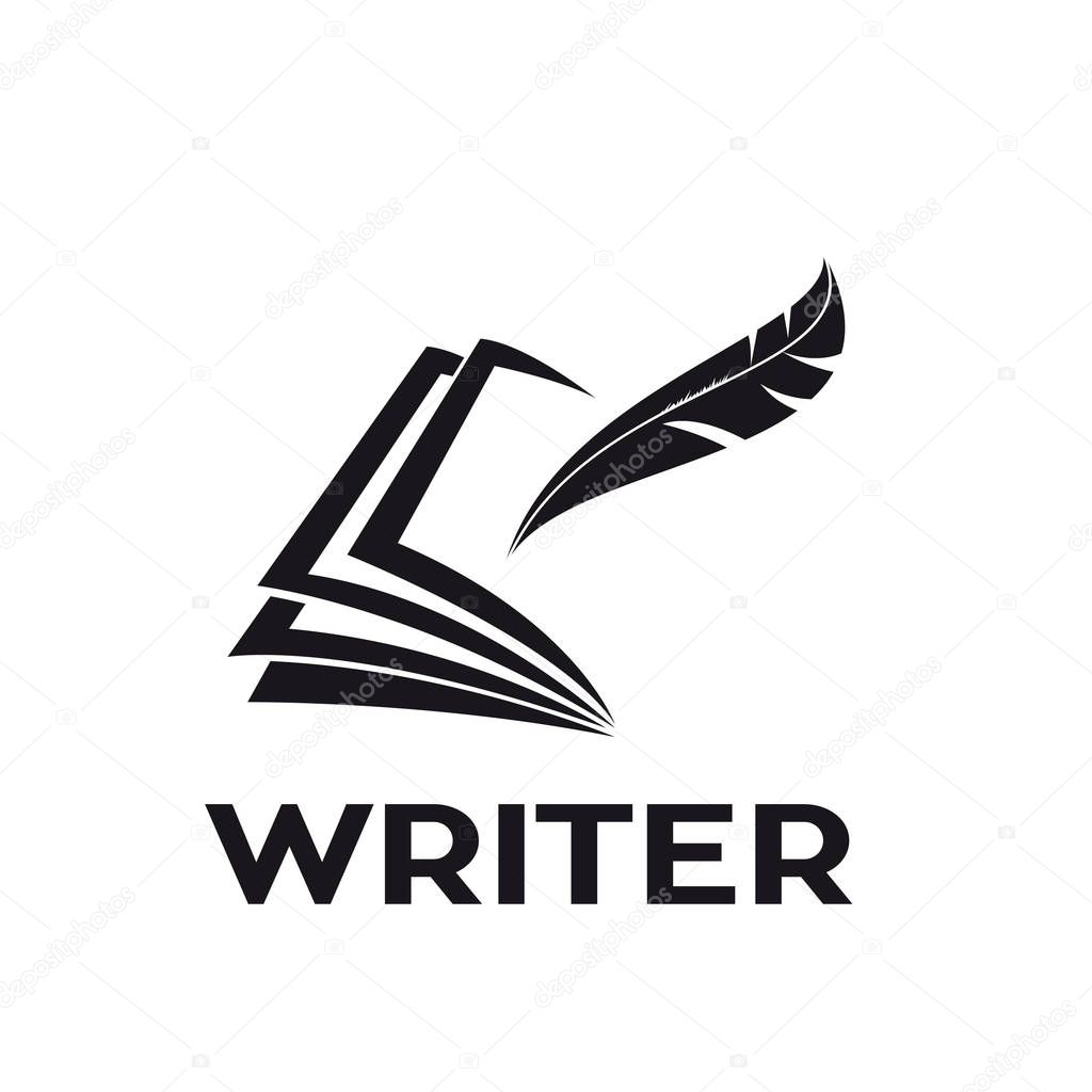 Vector logo writer. Inkwell on book