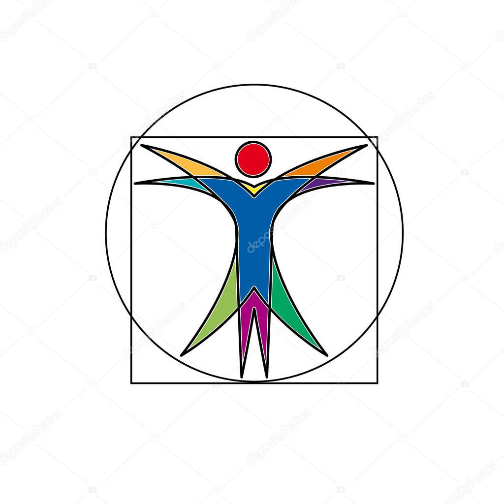 Vector sign abstract vitruvian man, in linear style
