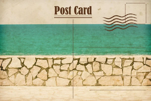 Cartão Postal Verão Vintage Fundo Pequeno Muro Pela Costa Sicília — Fotografia de Stock