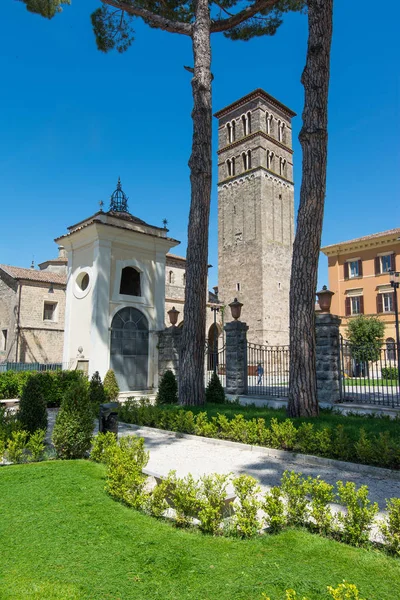 Vista Turística Rieti Lazio Italia Campanario Catedral Santa María — Foto de Stock