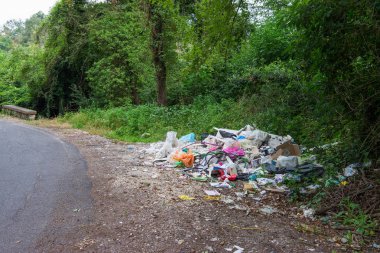 ROME, Italy - June 21, 2018: garbage abandoned in the countryside near the road clipart