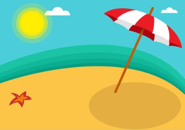 Vektör soyut şemsiye plajda, ada arka plan kavramı üzerine yaz