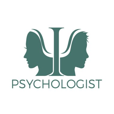 Vektör logo psikolog sembolü ve iki insan kafaları 