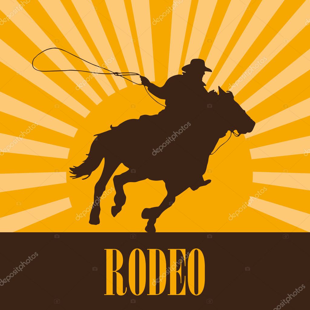 Vector logo cowboy on sunset