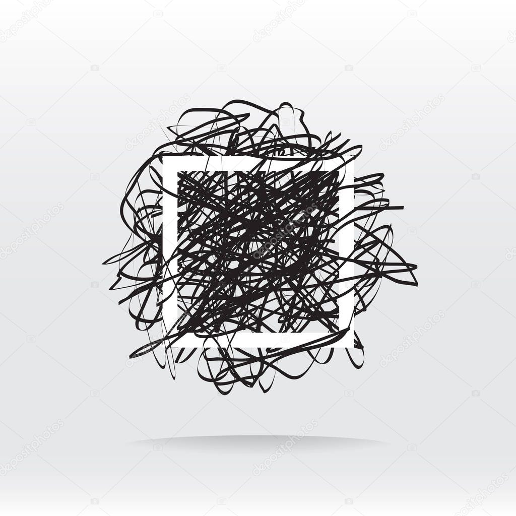 Vector logo scribble of a wool clew inside a square frame
