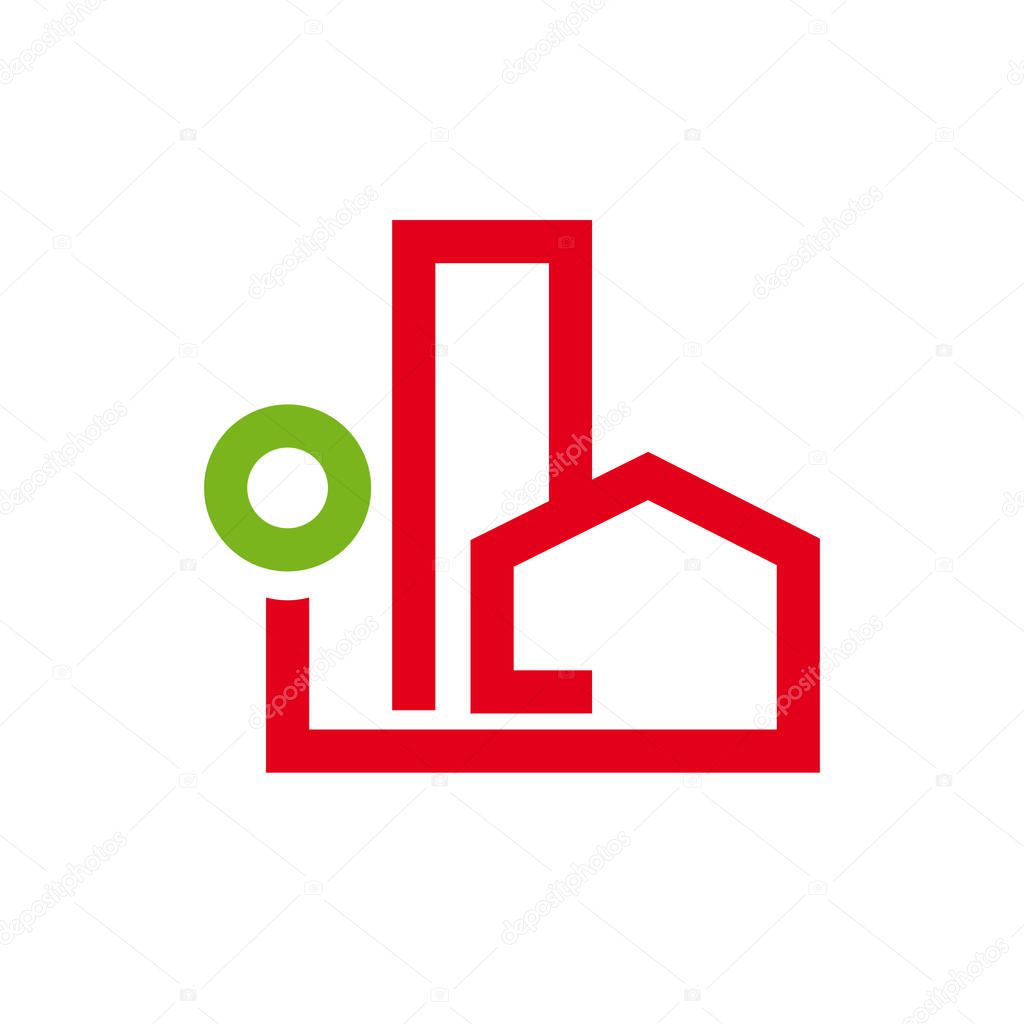 Vector simple logo house, skyscraper and tree in linear style