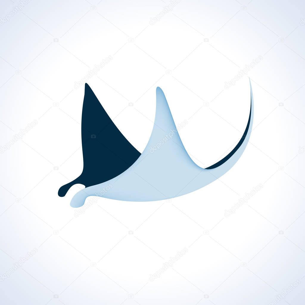 Creative logo of a manta, underwater. Vector isolated illustration