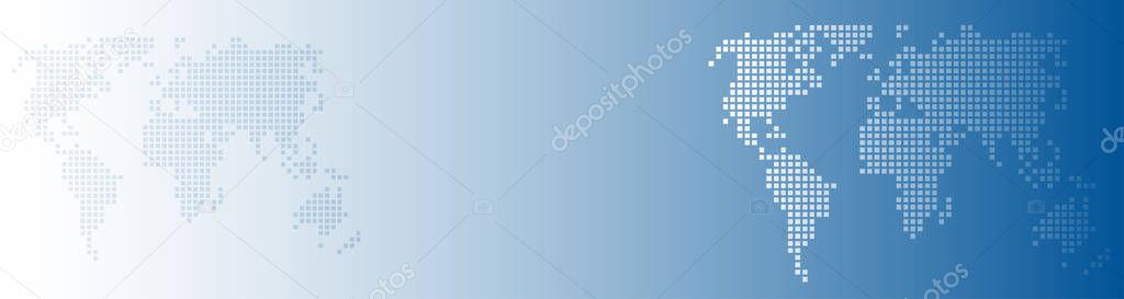 Vector abstract background blue world with dots, global business concept. Header and banner