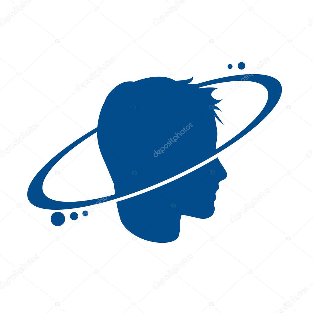 Vector logo innovative thinking, head with rotating ring