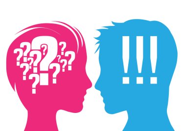 Vector illustration. Man and woman with question mark and exclam clipart
