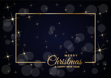 Merry Christmas metin ve altın çerçeve, boş arka plan, blac içinde