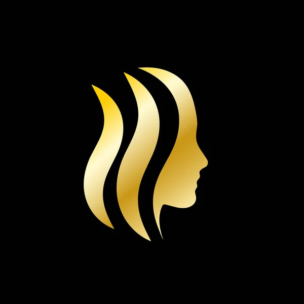 Cabelo da beleza do logotipo do vetor, cabeleireiro para mulher. Cabeça dourada —  Vetores de Stock