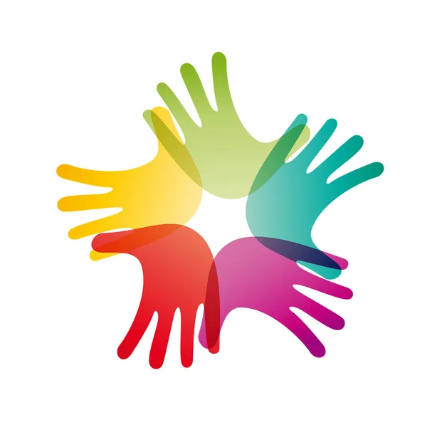 Logo vectoriel travail d'équipe, mains croisées — Image vectorielle