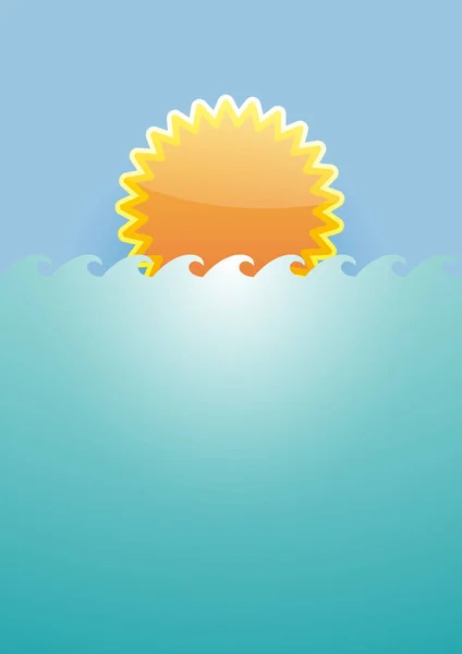 Абстрактное солнце на морских волнах. Векторный дизайн вывесок, лето — стоковый вектор