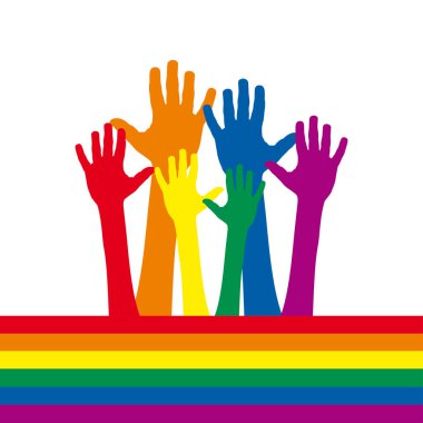 Gökkuşağı ile vektör işareti eller. Gay gurur geçit kavramı