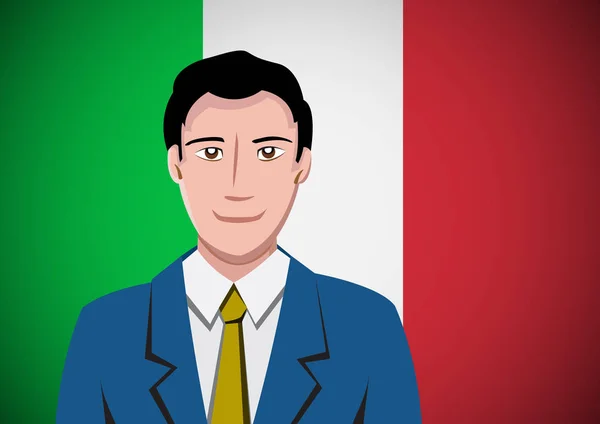 Italiani, davanti alla bandiera. Ritratto di manager in appartamento — Vettoriale Stock