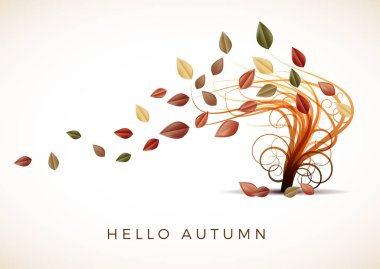 Ağaç ölü yaprakları ile rüzgar tarafından taşındı, vektör sonbahar backgroun