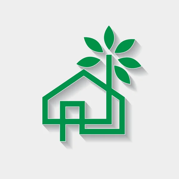 Señal vectorial eco-casa, hogar ecológico con hojas verdes — Vector de stock