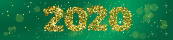 2020 szczęśliwego nowego roku nagłówek, Złote gwiazdki z rozmyte światło. Gree — Wektor stockowy