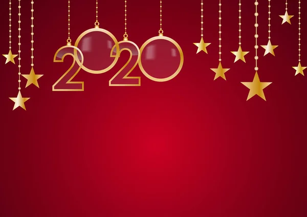 Feliz Año Nuevo 2020 celebra la tarjeta con saludos navideños, vecto — Vector de stock
