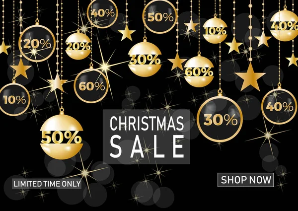 Kerst vakantie verkoop op zwarte achtergrond met ster. Limited ti — Stockvector