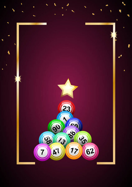 Vector christmas tree with balls of  bingo on purple background