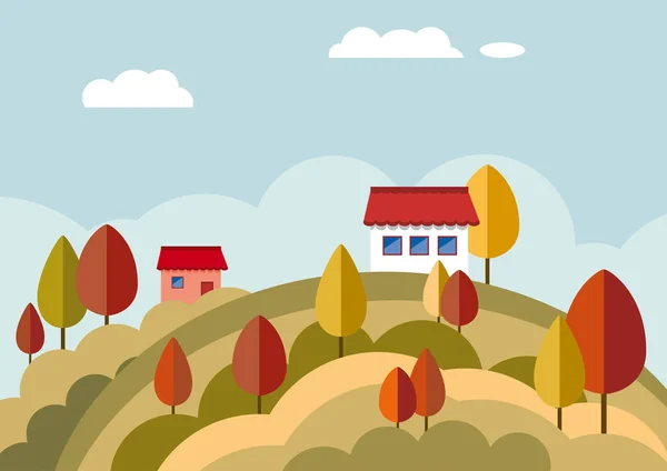 Plat automne nature paysage illustration. Vecteur coloré avec — Image vectorielle