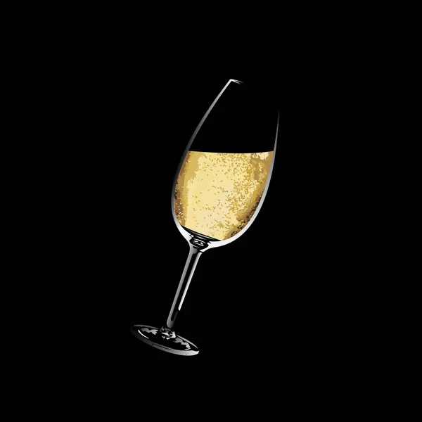 Un bicchiere di vino bianco su sfondo nero. Illustrazione vettoriale — Vettoriale Stock