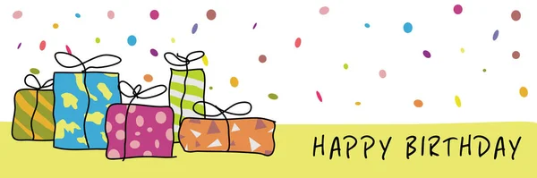Happy Birthday Celebration Invitation Card Child Drawing Greeting Gift Vector — Stock Vector
