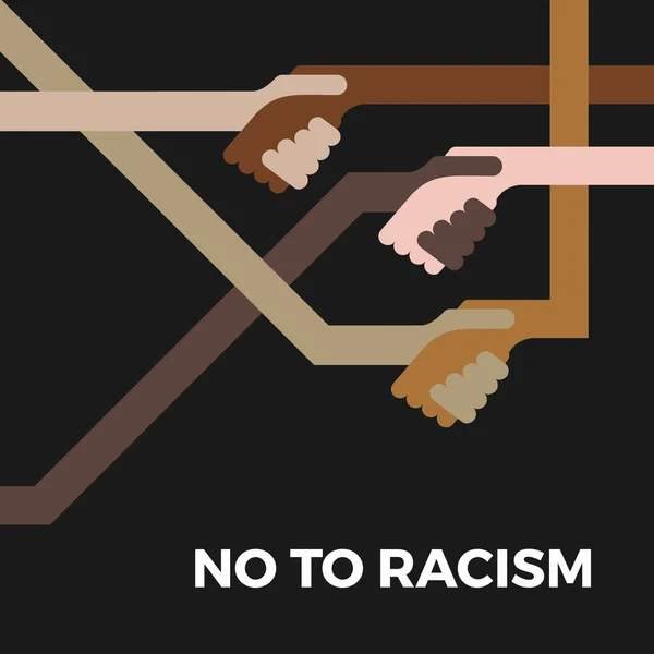 Nee Tegen Racisme Stop Racisme Discriminatie Handdruk Van Verschillende Rassen — Stockvector