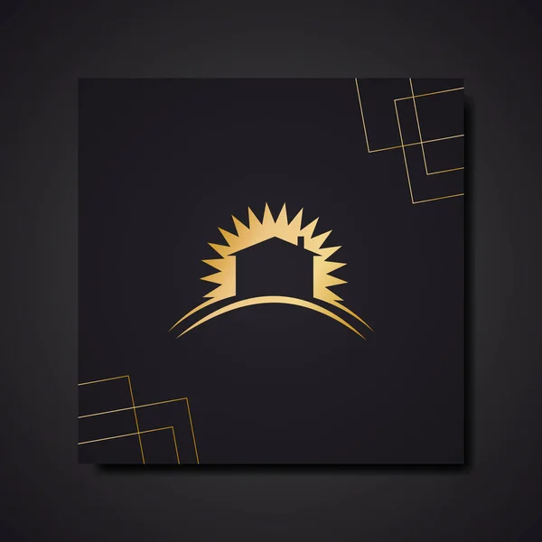 Векторний Логотип Будинку Перед Встановленням Сонця Розкішна Вітальна Листівка Шаблон — стоковий вектор