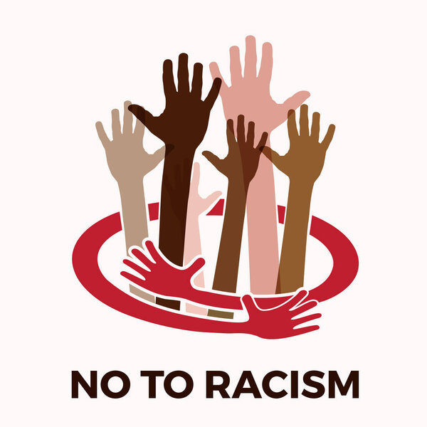 No to racism. Stop to racism and discrimination. Hug of different races. Vector Illustratio