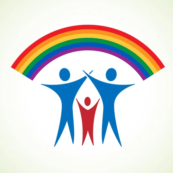 Paio Bambini Gay Adottati Sotto Arcobaleno Famiglia Omosessuale Modello Design — Vettoriale Stock