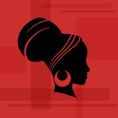 Şapkalı, kırmızı arka planlı Afrikalı bir kadının vektör profili