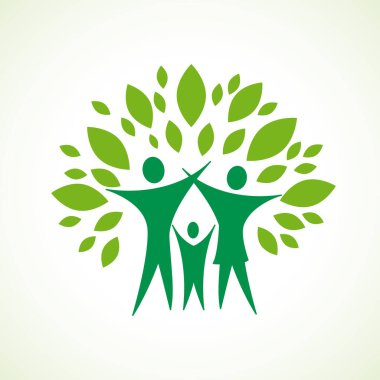 İçinde yapraklar olan yeşil bir aile. Logo tasarım şablonu, vektör illüstrasyonu