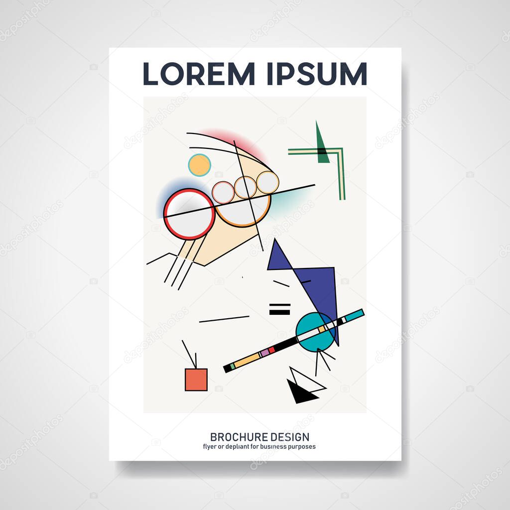 Fake russian geometric painting in Malevich style. Retro vector background and illustration. Abstract design template for brochures, flyers, magazine, business card, book cover, poster. 