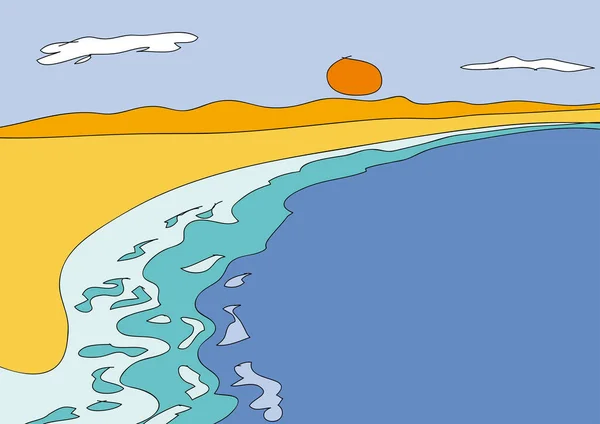 Морской Пейзаж Стиле Ретро Ручкой Векторный Фон Иллюстрация Абстрактный Дизайн — стоковый вектор