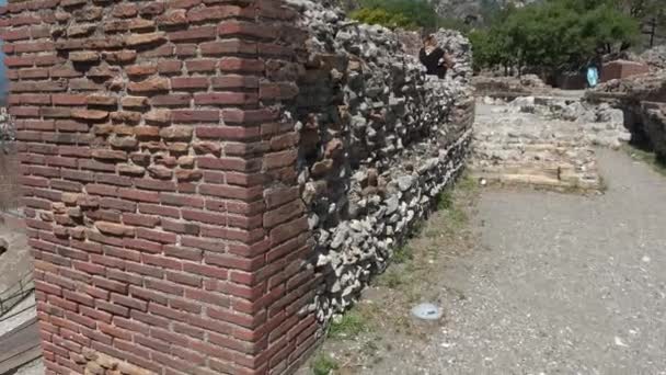 Ruinas Del Teatro Romano Griego Taormina Pintoresco Vulcano Etna Fondo — Vídeos de Stock