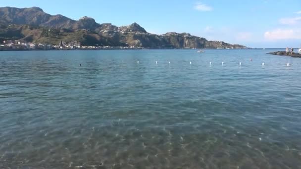 Таормина Сицилия Вид Пляжа Джардини Наксос Видеозапись — стоковое видео