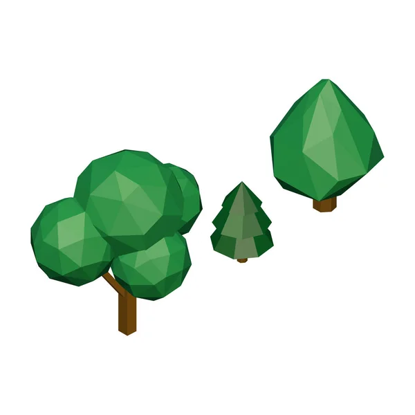 Árvores poligonais, conjunto de árvores isométricas —  Vetores de Stock