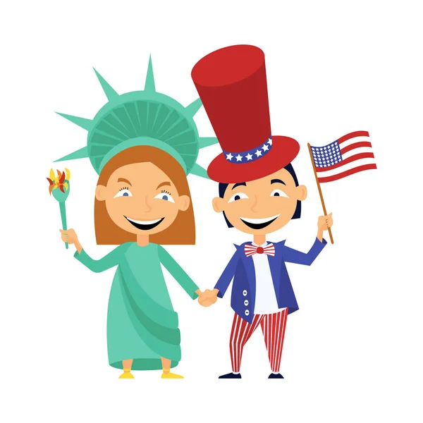 Girl and boy wrestle by the hands on the holiday of the President day of USA. — Stock Vector