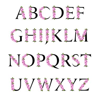 Yumuşak pembe sakura ile bahar alfabesi harfleri çiçekler