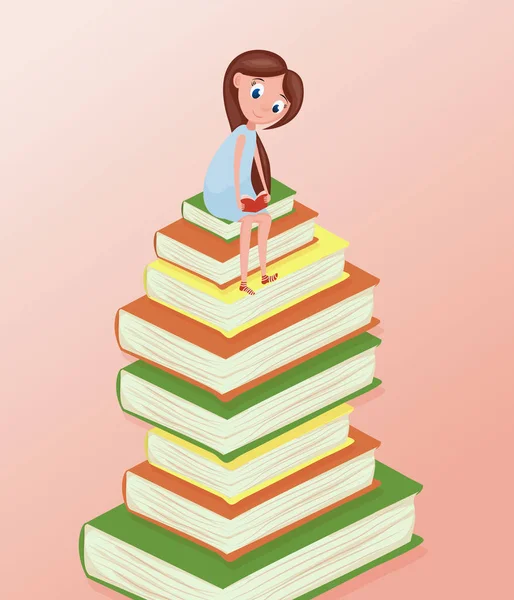 Meisje het lezen van boeken illustratie voor wereld boeken dag — Stockvector